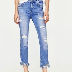 Zara Woman Premium Denim Distressed Jeans FRAYED